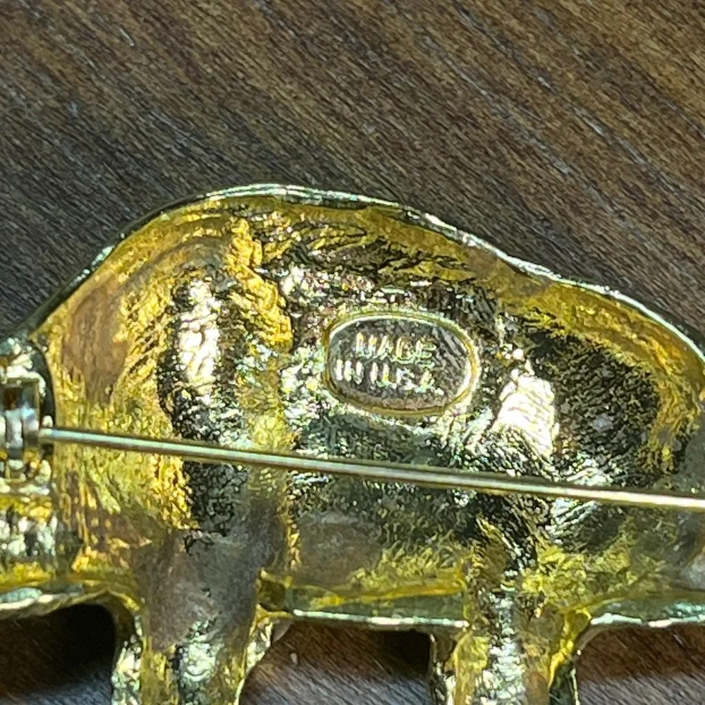 Vtg Gold Tone Dinosaur Brooch Brachiosaurus Apatosaurus Pin Made in USA 3.5